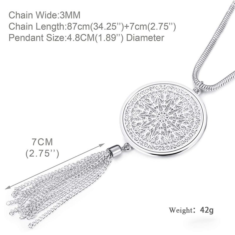 SEVENSTONE 6PCS Long Pendant Necklaces for Women Knot Disk Circle Tassel Statement Sweater Silver Necklace Set - Image 5